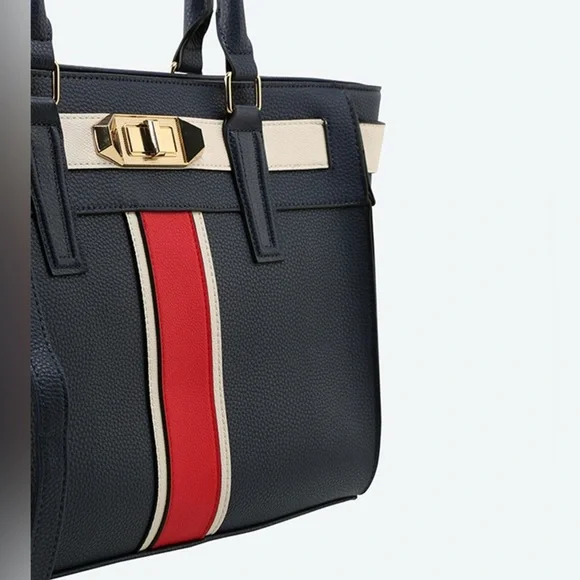 Aldo Greng Tote Bag Vegan Leather Navy Blue Red White - Picture 5 of 12